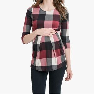 Plaid Maternity Top - Purple and Black